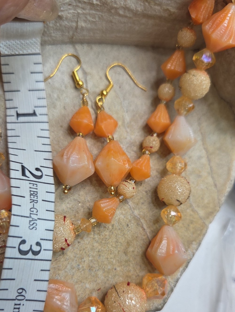 Gold-Tone Peach Beaded Necklace & Earrings Set - Picture 6 of 6